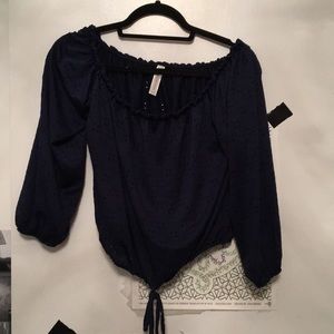 Cropped dark blue off the shoulder top